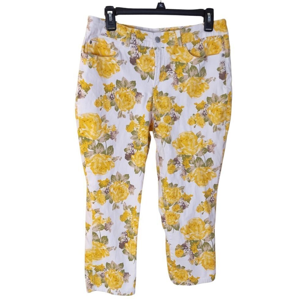 Charter Club White Capri Pants with Yellow Floral Print